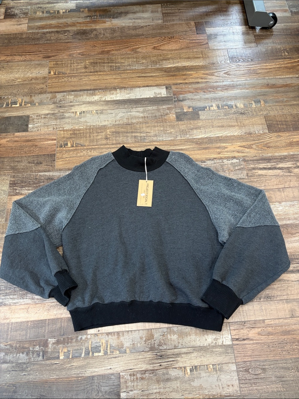 Project Social T Women's Two-Tone Gray Crewneck Sweater